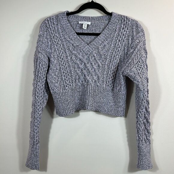 Topshop Sweaters - Topshop Purple Grey Knit Crop V-Neck Sweater Women Size 2